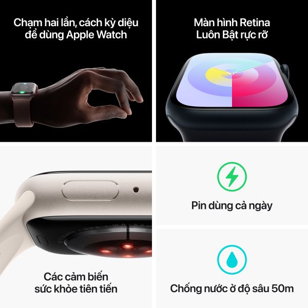 Apple Watch Series 9 45mm (GPS) Viền nhôm - Dây cao su size M/L