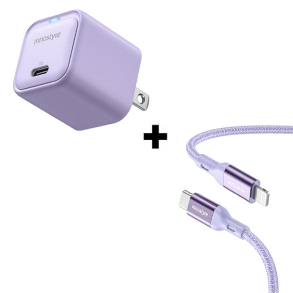 Bộ Combo sạc cáp Innostyle 20W PowerFlex Type-C to Lightning màu tím