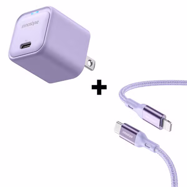 Bộ Combo sạc cáp Innostyle 20W PowerFlex Type-C to Lightning màu tím - ảnh 1