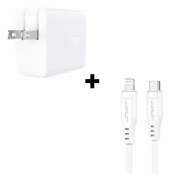 Bộ Combo cáp sạc ACEFAST 65W Type-C to Lightning màu trắng