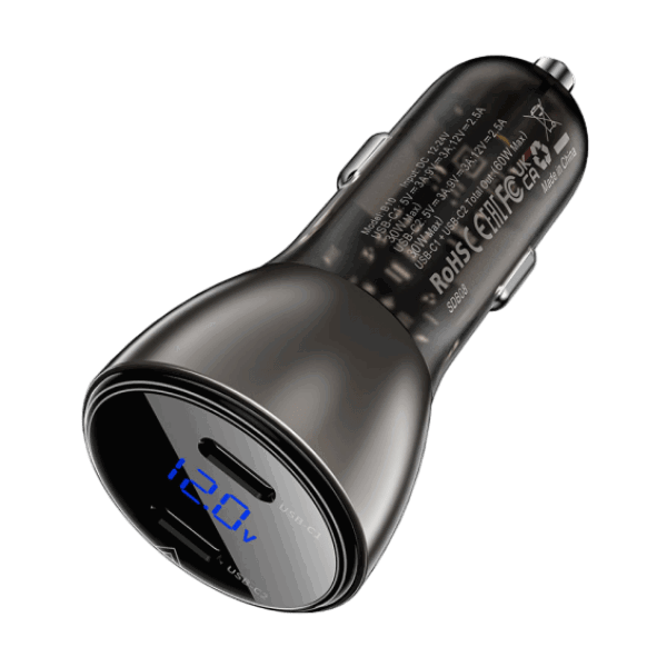 Sạc ô tô 60W (USB-C + USB-C) tích hợp màn hình Digital Acefast B10