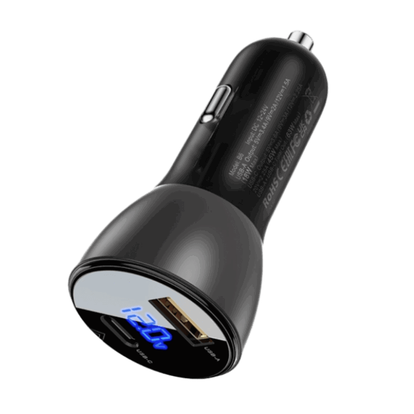 Sạc ô tô 63W (USB-A + USB-C) tích hợp màn hình Digital Acefast B6