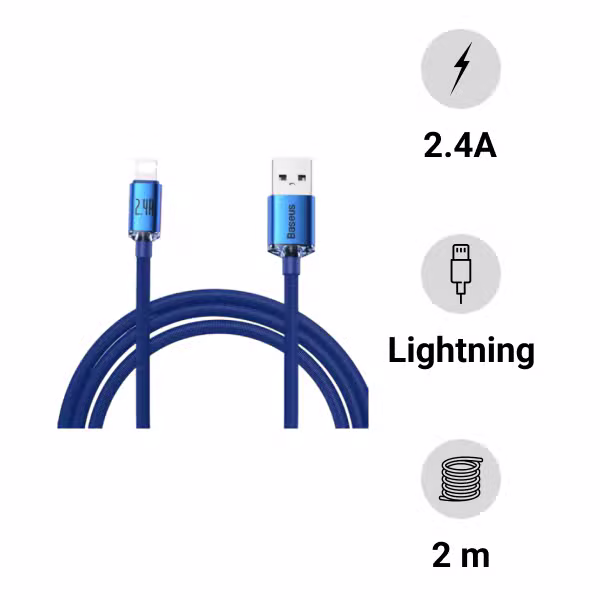 Cáp sạc nhanh Baseus Crystal Shine Series USB to iP 2.4A 2m - ảnh 1