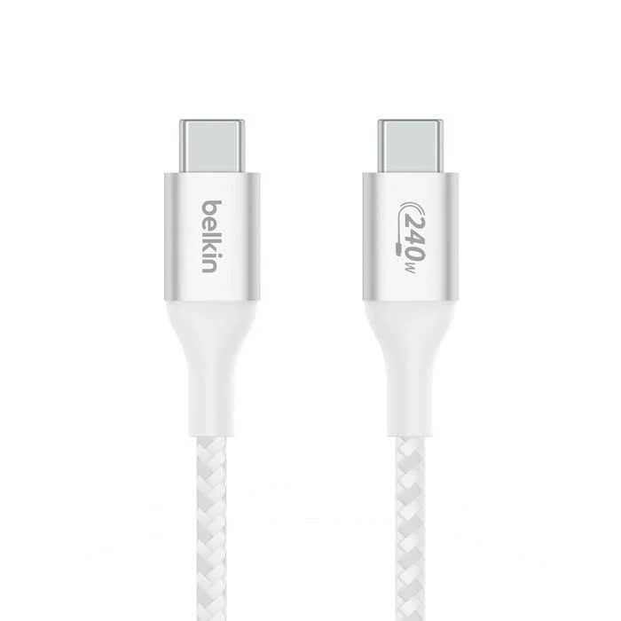 Cáp USB Type C - C PD3.1, 1 mét, vỏ dù, công suất 240W with Dual E-Marker màu trắng Belkin