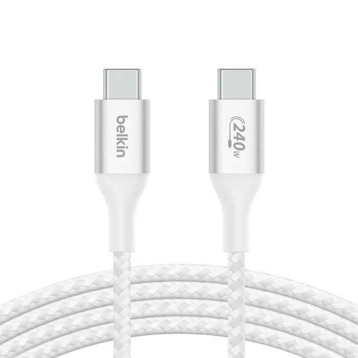 Cáp USB Type C - C PD3.1, 1 mét, vỏ dù, công suất 240W with Dual E-Marker màu trắng Belkin