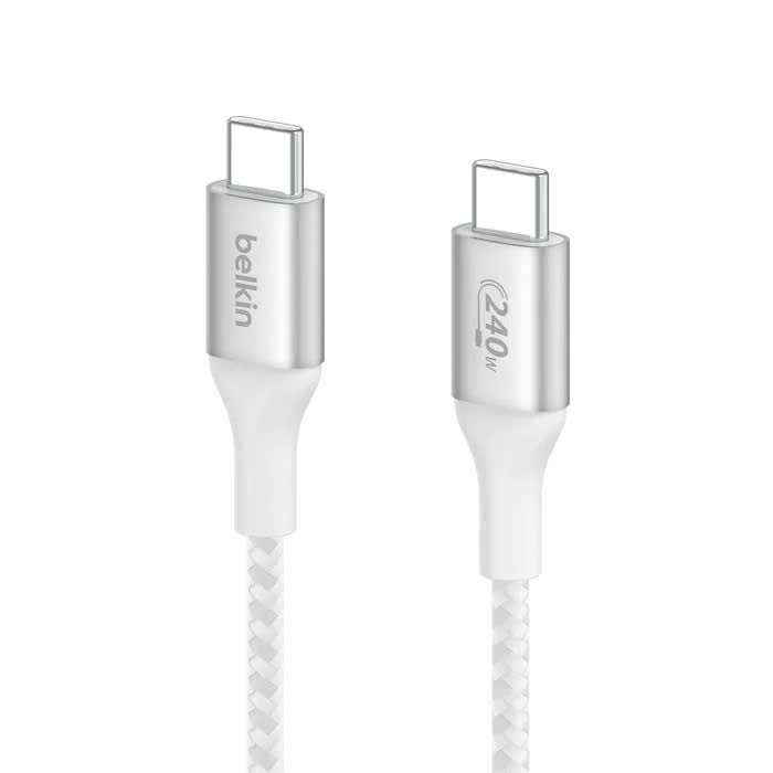 Cáp USB Type C - C PD3.1, 1 mét, vỏ dù, công suất 240W with Dual E-Marker màu trắng Belkin