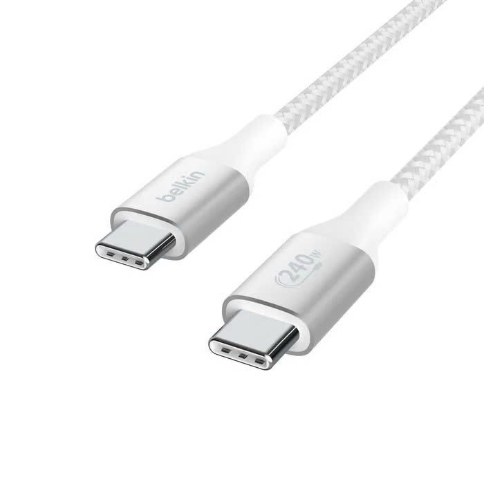 Cáp USB Type C - C PD3.1, 1 mét, vỏ dù, công suất 240W with Dual E-Marker màu trắng Belkin