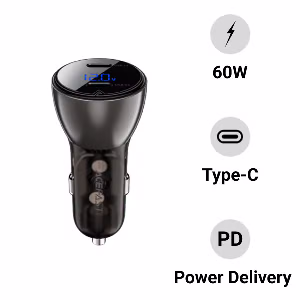 Sạc ô tô 60W (USB-C + USB-C) tích hợp màn hình Digital Acefast B10