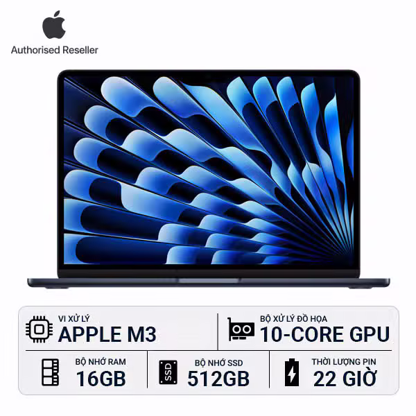MacBook Air M3 13 inch 16GB/512GB Chính Hãng - ảnh 1