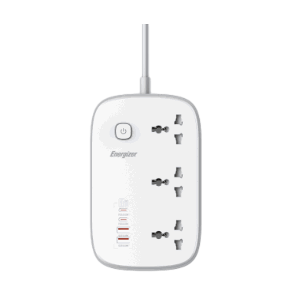 Ổ điện đa năng Energizer 3AC kèm 2USB-A / 2 USB-C sạc nhanh PD 65W EPB3250W00EUWE