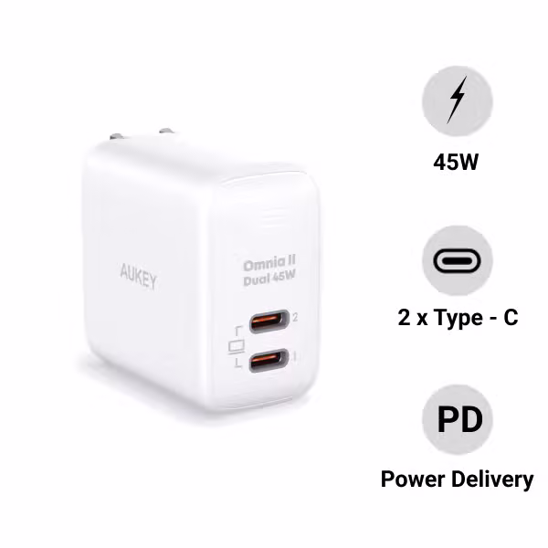 Củ Sạc GAN 45W Aukey Omnia 2 Cổng B4T