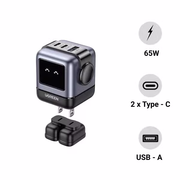 Củ sạc Ugreen RoboGaN CD361 USB-C / USB-A GaN 65W - ảnh 1