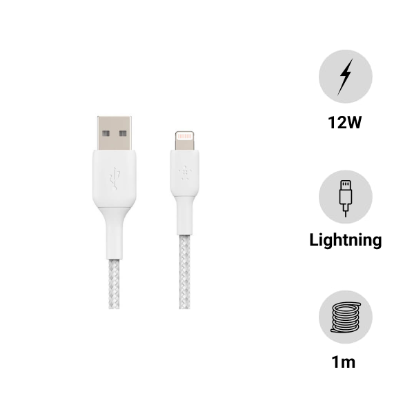 Cáp sạc Lightning 1m vỏ dù 12W Belkin