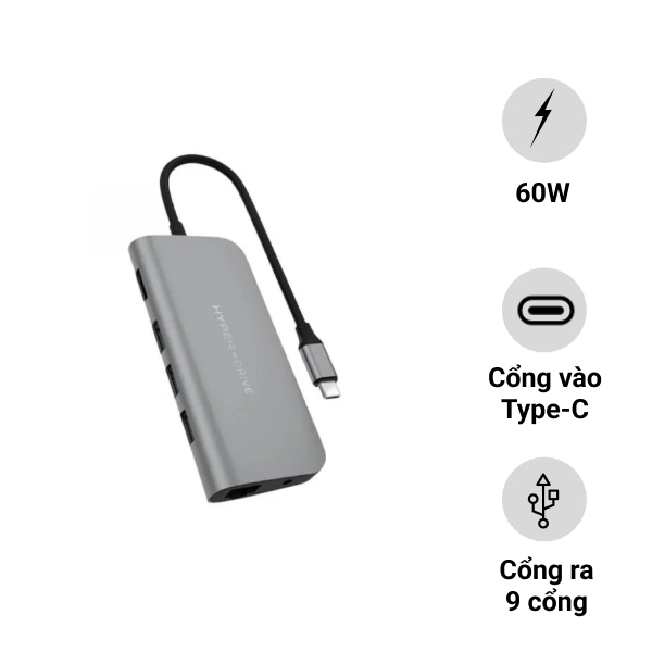 Cổng chuyển HyperDrive Power 9-in-1 USB-C Hub (HD30F)