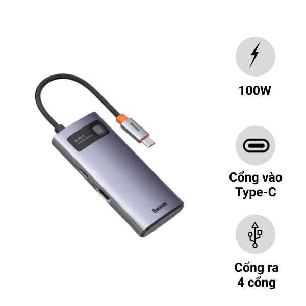 Cổng chuyển Baseus Metal Gleam Type-C 4in1