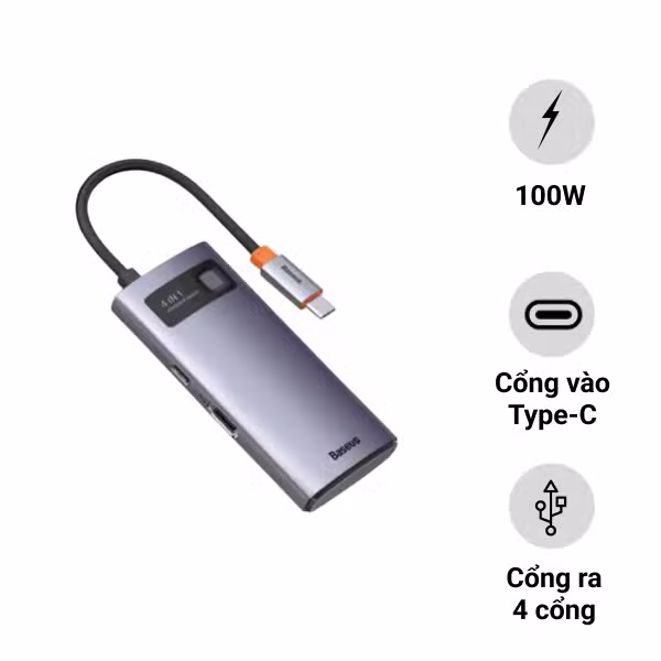 Cổng chuyển Baseus Metal Gleam Type-C 4in1 - ảnh 1