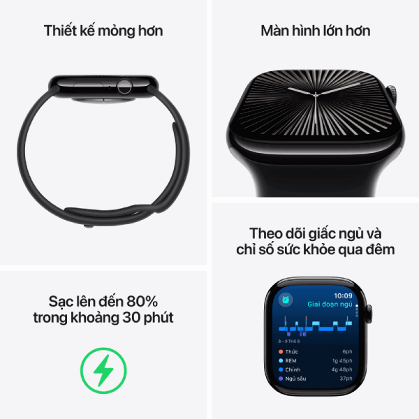 Apple Watch Series 10 46mm (GPS) Viền nhôm - Dây cao su size S/M