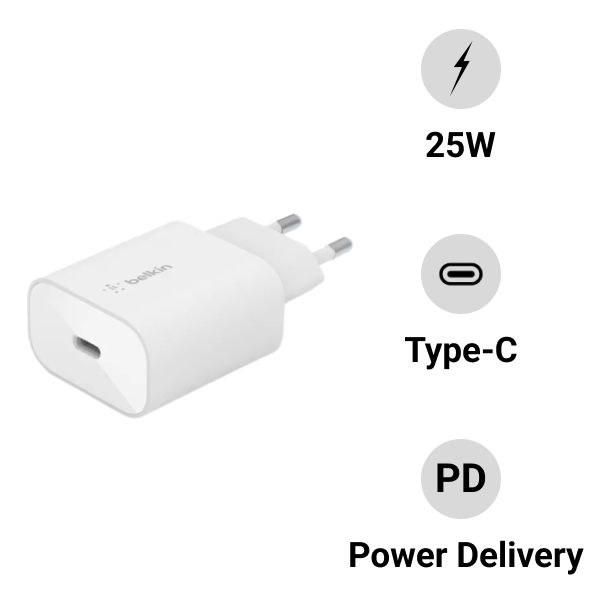 Củ sạc nhanh 25W USB-C PD 3.0 Belkin màu trắng (chân tròn)