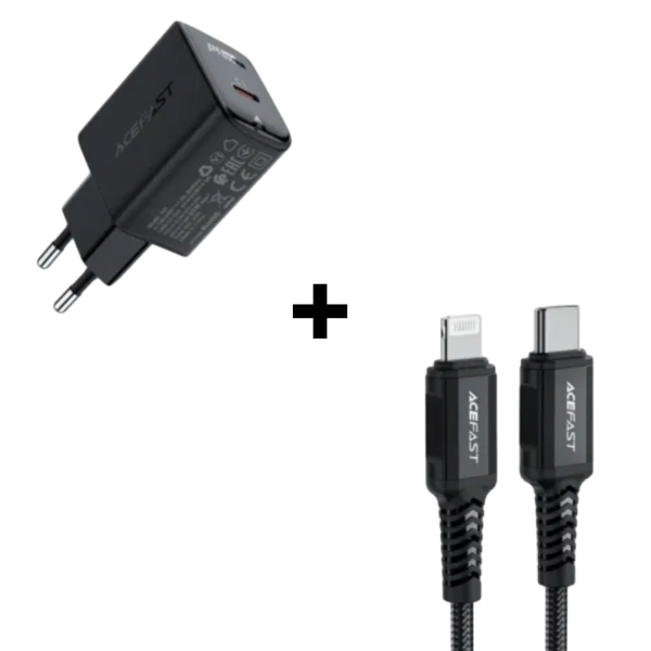 Bộ combo cáp sạc acefast 30w type-c to lightning màu đen (a21 + c4-01)