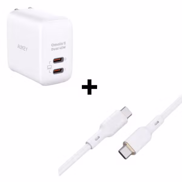 Bộ Combo cáp sạc Aukey 45W Type-C to Type-C màu trắng