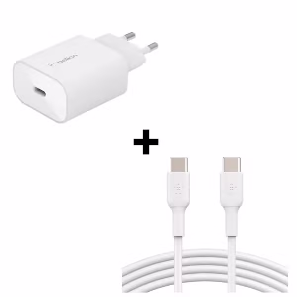 Bộ Combo cáp sạc Belkin 25W Type C-C màu trắng (chân tròn) - ảnh 1