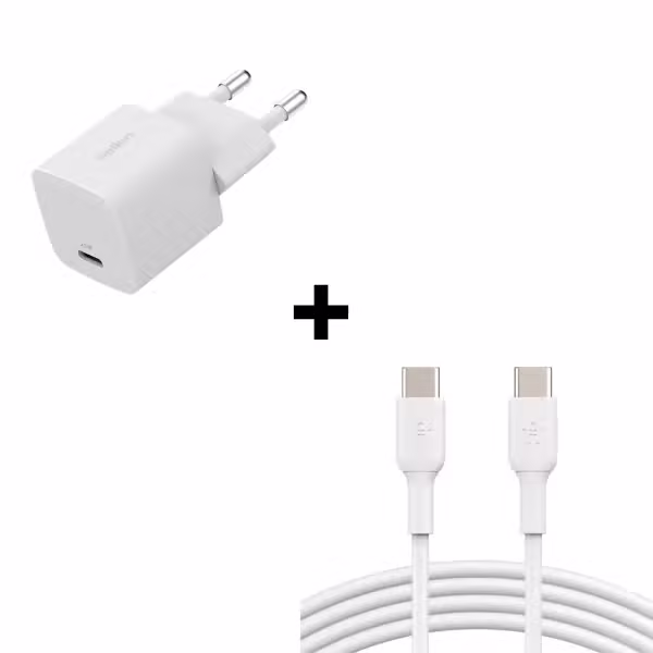 Bộ Combo cáp sạc Belkin 25W Type-C-C màu trắng (chân tròn mới)