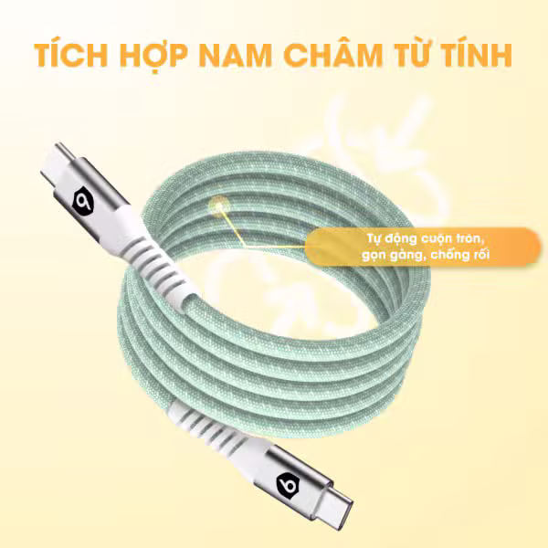 Cáp sạc từ tính tự cuộn 9FIT USB-C to USB-C 1M - ảnh 6