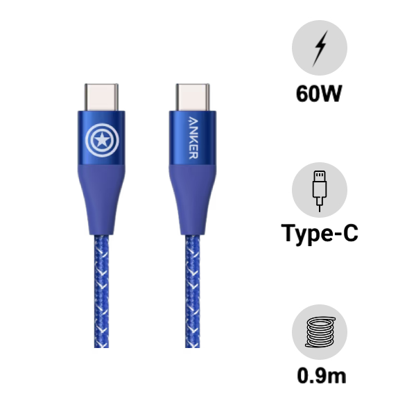 Cáp Anker Powerline Ii Marvel Type - C To Type - C 0.9M A9547 - Cũ