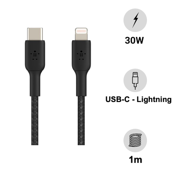 Cáp sạc type-c to lightning 1m vỏ dù 30w belkin