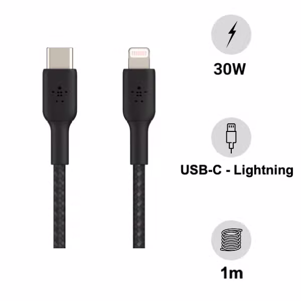 Cáp sạc Type-C to Lightning 1m vỏ dù 30W Belkin