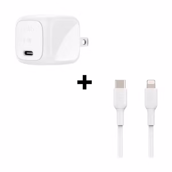 Bộ Combo cáp sạc Belkin 30W Type-C to Lightning màu trắng (chân tròn)