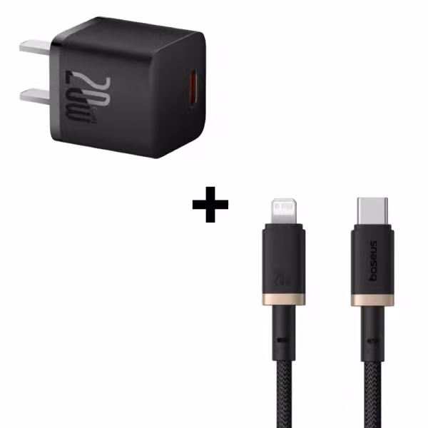 Bộ Combo cáp sạc Baseus 20W Type-C to Lightning màu vàng đen