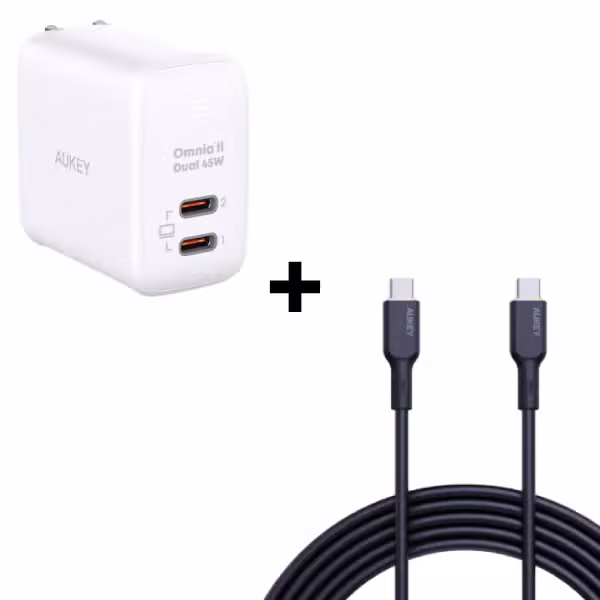 Bộ Combo cáp sạc Aukey 45W Type-C to Type-C (Củ trắng - Cáp đen) - ảnh 1