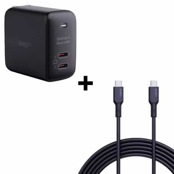 Bộ Combo cáp sạc Aukey 45W Type-C to Type-C màu đen - ảnh 1