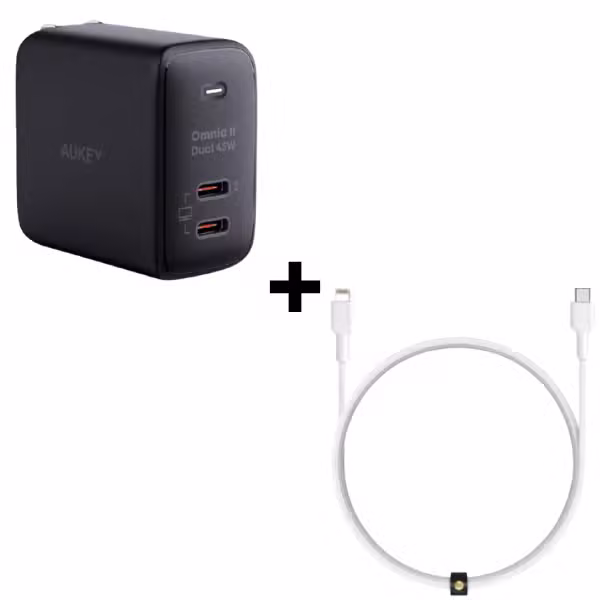 Bộ Combo cáp sạc Aukey 45W Type-C to Lightning (Củ đen - Cáp Trắng) - ảnh 1