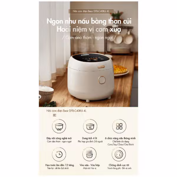 Nồi cơm điện 4L (1.5L VN) 800W Bear RC-4H40E (DFB-C40K6) - ảnh 5