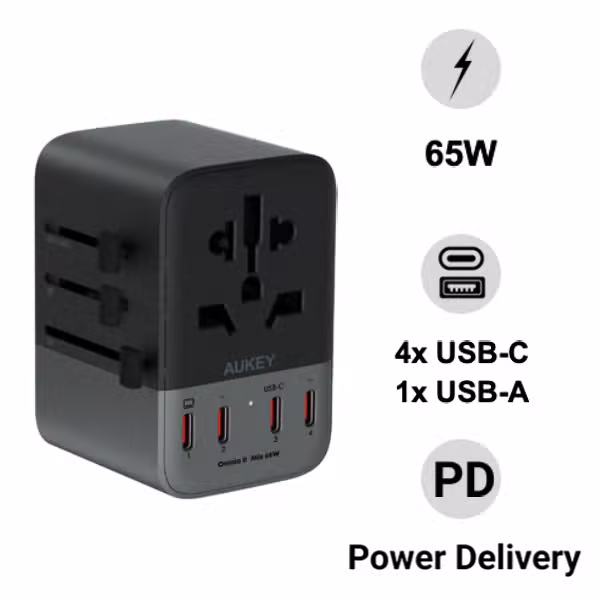 Củ sạc du lịch Aukey 65W GaN PA-TA08A