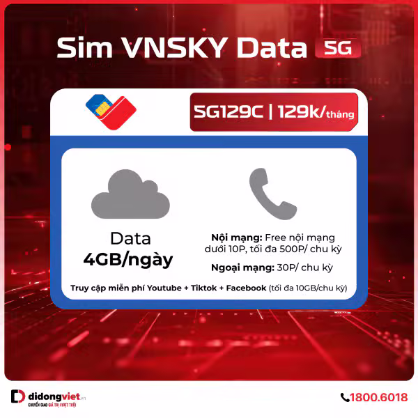 Sim VNSKY Data 5G 5G129C