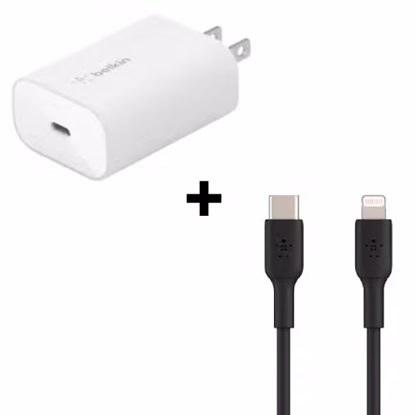 Bộ Combo cáp sạc Belkin 25W Type-C to Lightning (Củ trắng - Cáp đen) - ảnh 1