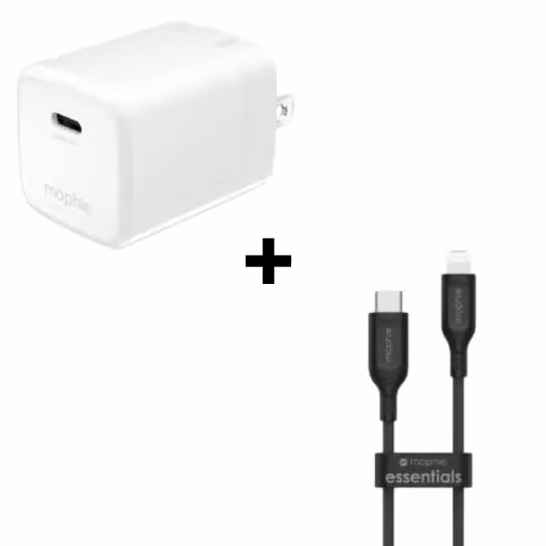 Bộ Combo cáp sạc Mophie Essential 30W Type-C to Lightning (Củ trắng - Cáp đen)