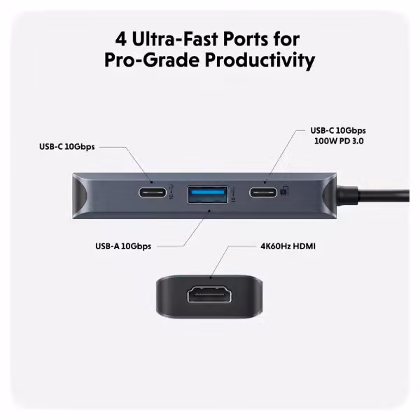 Cổng chuyển HyperDrive Next 4 Port USB-C Hub Laptop/MacBook Type-C (HD4001) - ảnh 2